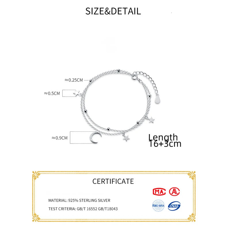La Monada 163cm laminated womens silver bracelet Starry Moon Charm 925 womens silver bracelet 241018