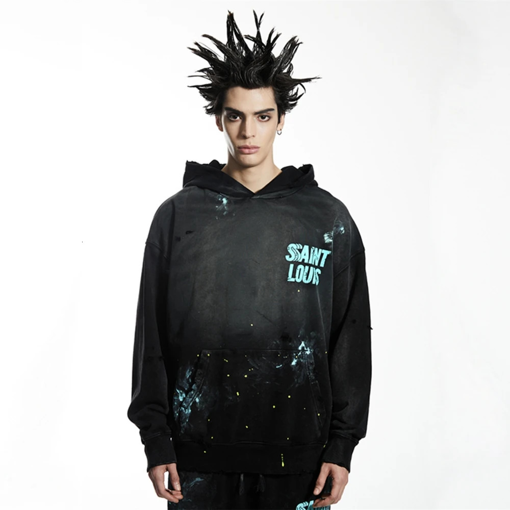 Yao Fashion SAINT OF MICHAEL Vintage Casual y Oversize Streetwear Hooded Sweatshirt Y2k Washed Old Hoodies For Men 241019
