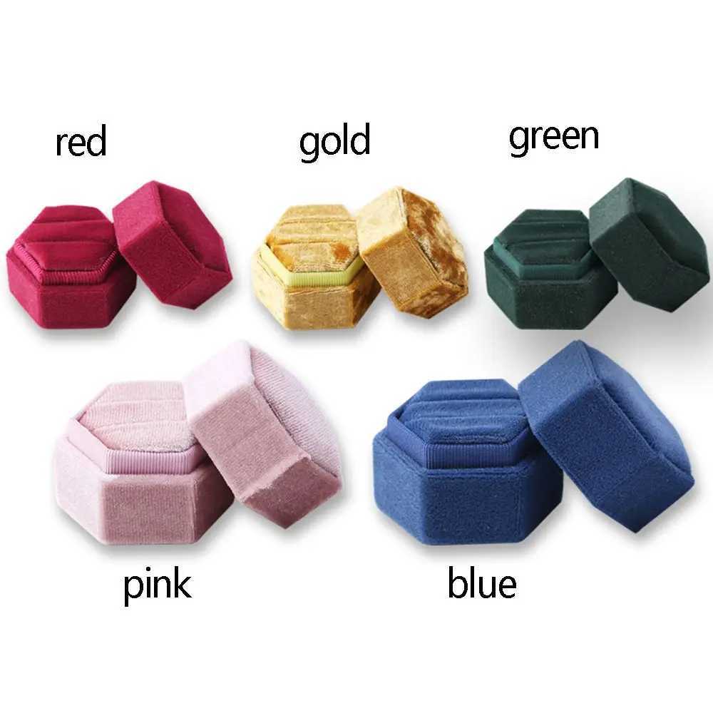 Durable wedding octagon/hexagon with detachable Lid velvet jewelry box dual ring storage box ring display box W241019