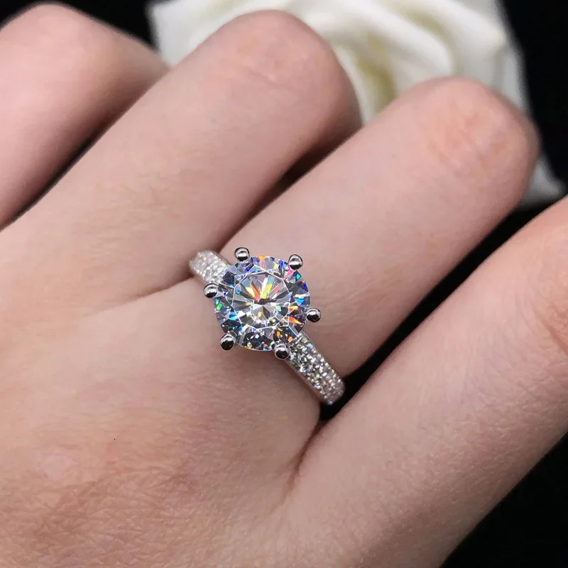 Solid 14K White Gold AU585 White Gold PT950 Six Claw Set Diamond Ring 14K Gold Recommended Card 2 Diamond Ring 241007