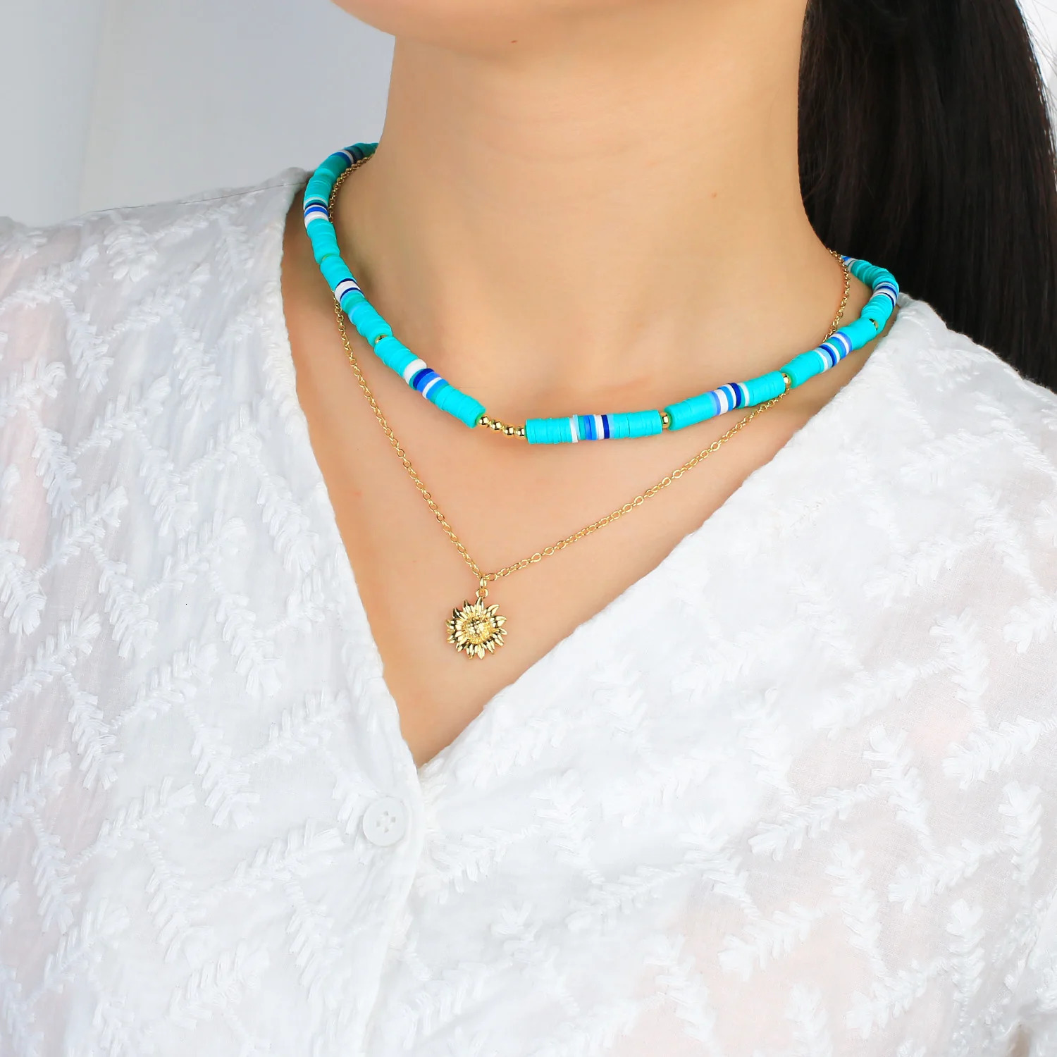 KELITCH Heishi bead necklace Bohemian womens necklace handmade rainbow color necklace polymer clay fashion jewelry wholesale 241018
