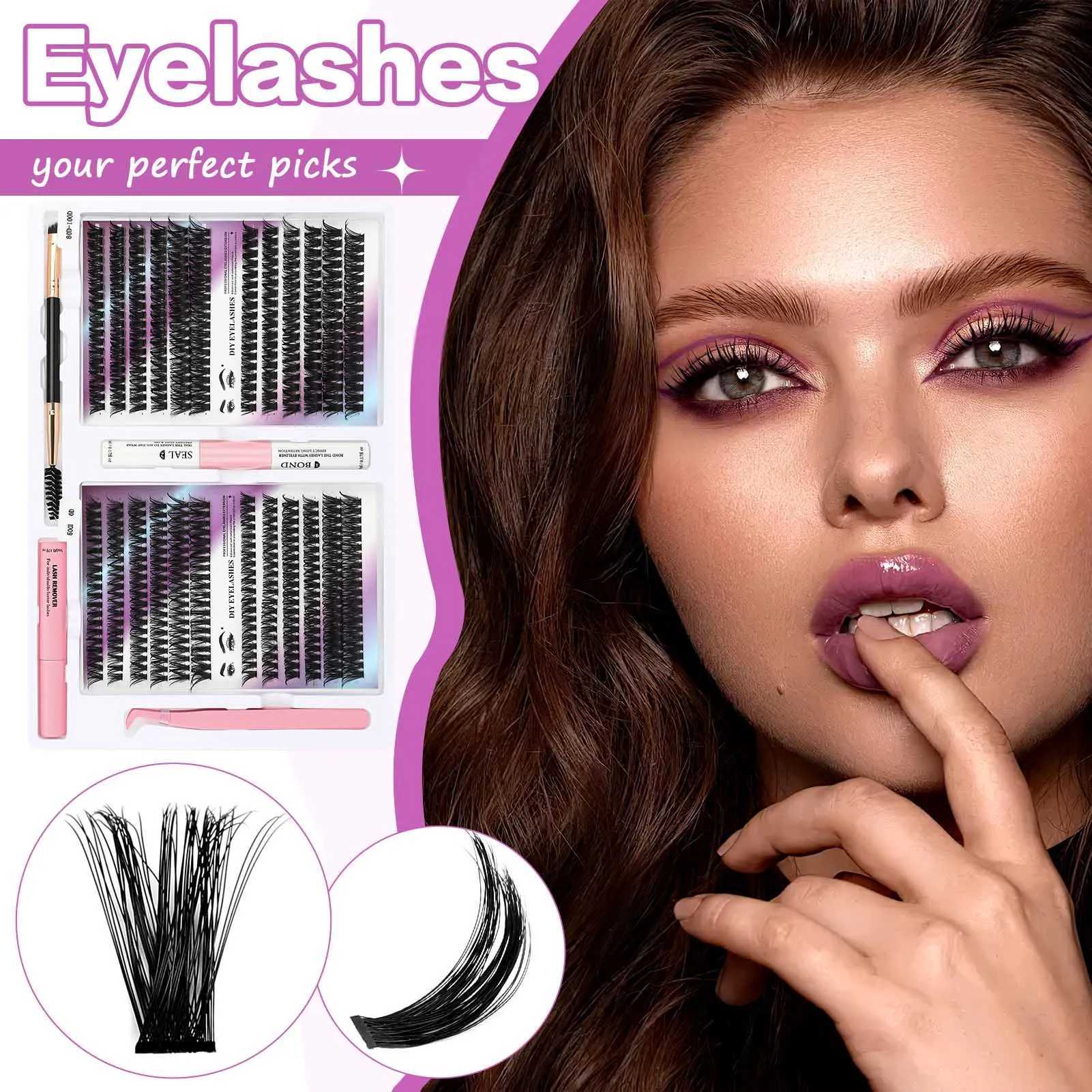 80D+100D Clusters lash extenstions 468pcs fluffy Curl Wispy False Eyelash bond and seal kit Individual Eyelash Extensions MakeupXJ241019
