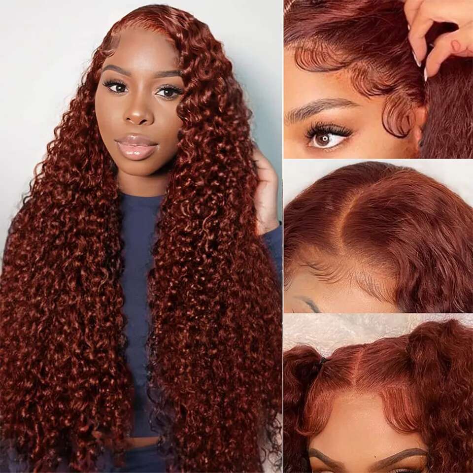 Reddish Brown Inch Deep Wave Frontal Wig x X HD Lace Colored Curly Closure Front Human Hair Wigs s