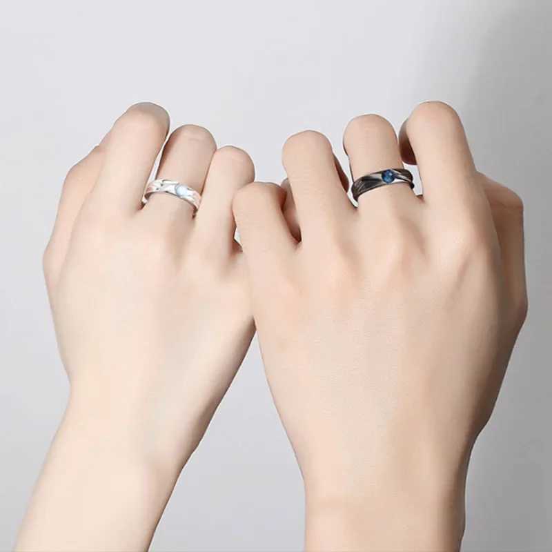 Gothic Fashion Devil Angel Ring Matching Ring Mens Moonstone Adjustment Ring Wedding Engagement Finger Jewelry Gift Lover Y241019