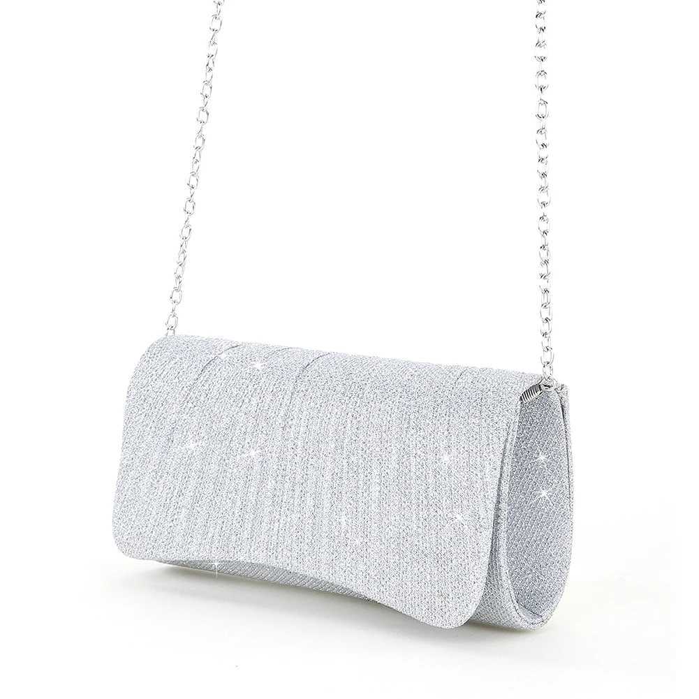 Womens shiny cross body bag elegant shiny shoulder bag clutch bag fashionable chain handbag womens fashionable evening wear wedding clutch Y241019
