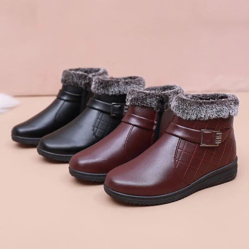Plush shoes winter womens boots orthopedic ankle boots waterproof leather shoes womens warm wedge boots plain weave fur lined boots 241018 ww