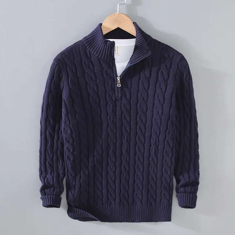 Autumn And Winter New Half High Neck Thickened Thick Needle Men's Zipper Loose Large Versatile Pullover Knitted Sweater