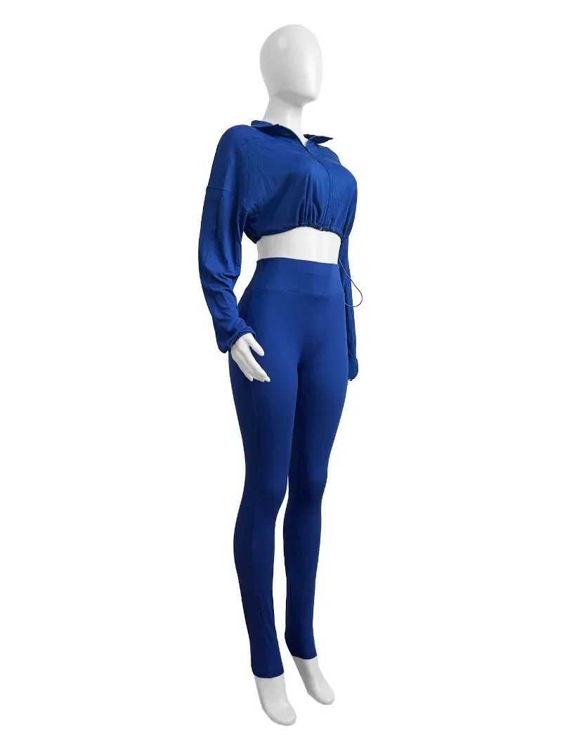 Women's Two Piece Pants 2024 Autumn Womens Trend Solid 2-piece Track Suit Zipper Long Sleeve Drag Jacket Crop Top+Leg Pants Jogging Set Y241019NQ
