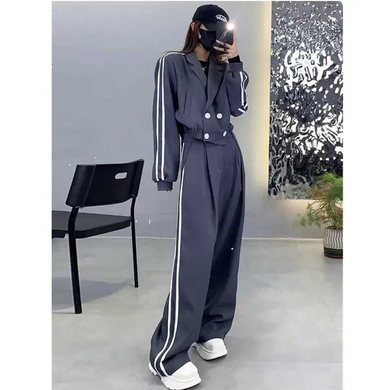 Women's Two Piece Pants Womens casual suit 2024 autumn/winter new thick coat high waist ultra-thin wide leg pants two-piece set Y241019RKQV