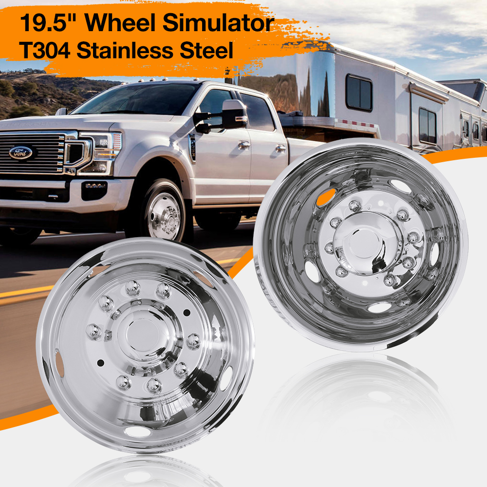 19.5" 10 Lug Wheel Simulators Stainless Steel Bolt Kit Hubcap Kit Fit for 2005-2021 Ford F450/F550,Ford Raptor 2WD Trunk Dually Wheel Cover