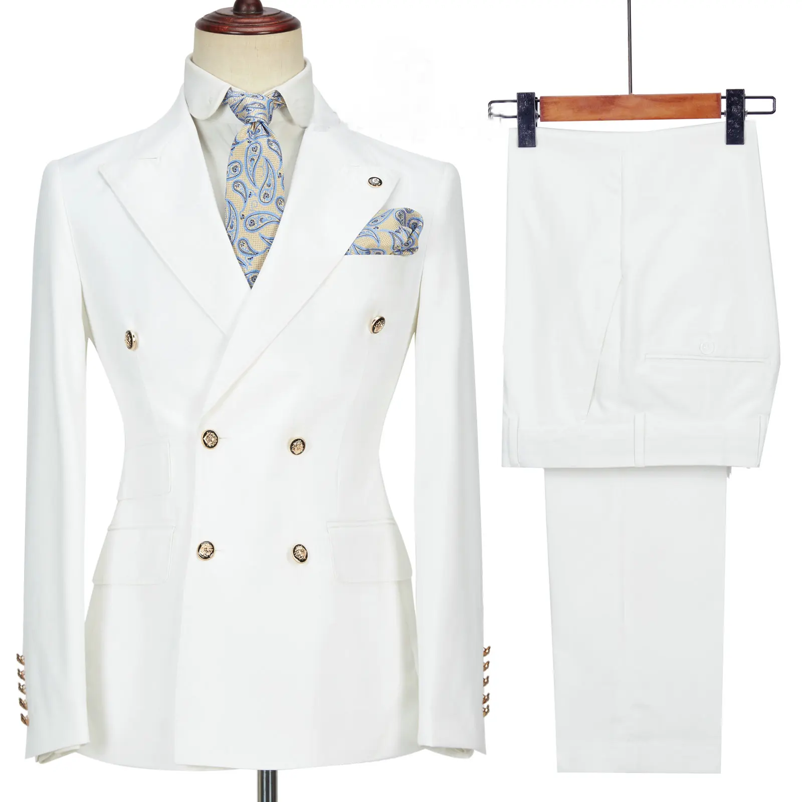 Double Breasted Business Suits for Men Italian Style Slim Fit 2 Piece Jacket with Pants Peaked Lapel Wedding Groom Tuxedo 2025