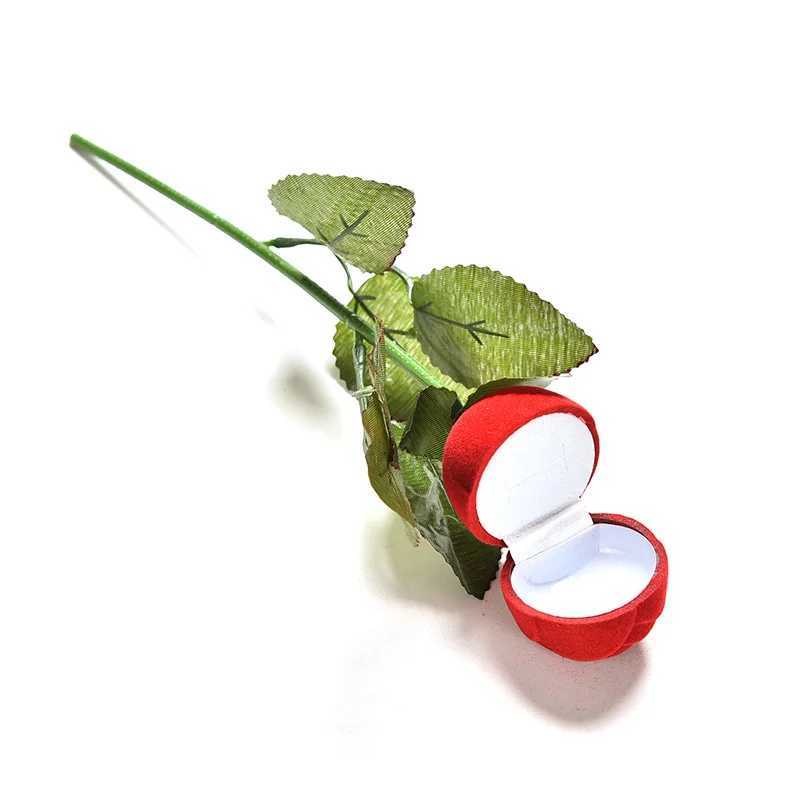Recommended Red Rose Engagement Ring Box Earrings Jewelry Gift Box Charm Romantic Rose Ring Box with Branches and Leaves W241019