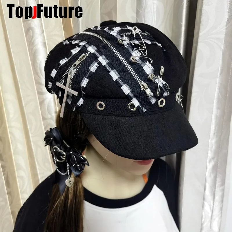 Wholesale custom womens Harajuku Gothic Lolita beret Y2K girls steampunk zipper handmade sun hat 241018