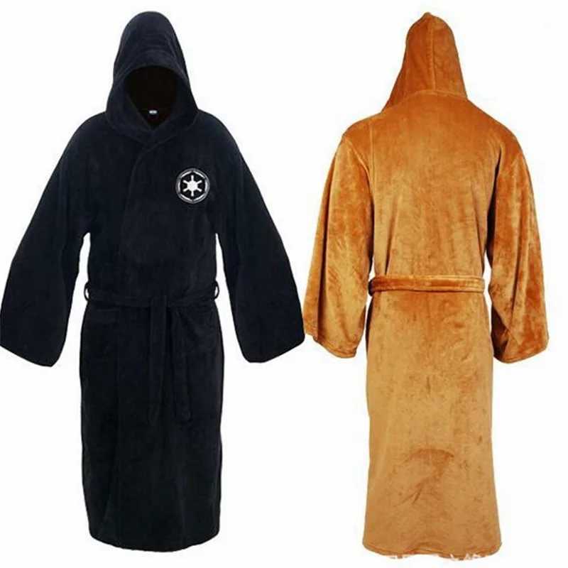 Autumn and Winter Male Thickened Thermal Flannel Pajamas Solid Color Anime Empire Warriors Long Nightgown Hooded Home BathrobeXJ241018