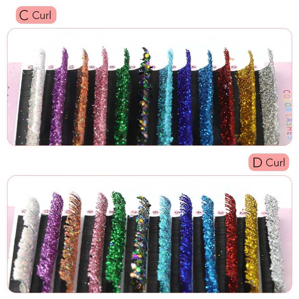 NEW Mix Colors Glitter Eyelash Extension Fashion Shiny Colorful False Lashes Russian Volume Individual Lash For Makeup SuppliesXJ241019