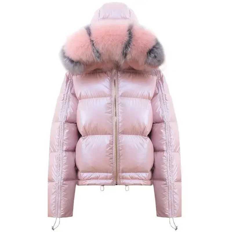 Women's Down Parkas New Real Fur Parkas Natural Fur Collar Jacket Winter Womens Loose Short Coat White Down Jacket Thick Coat Y241019Z2AA
