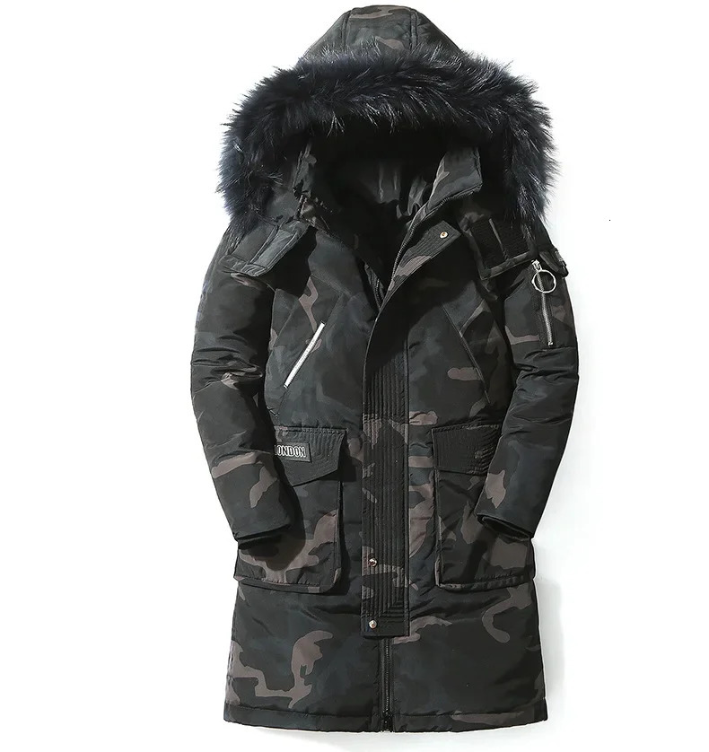 Mens down jacket thick coat warm coat white duck coat raccoon fur coat winter long coat outerwear 241018