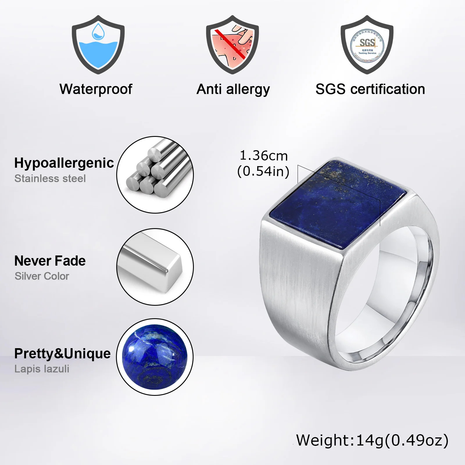 MP Blue Nature Stone Ring for Men BoysSilver Color Stainless Steel Square RingThumb Male Jewelry Gifts 241010