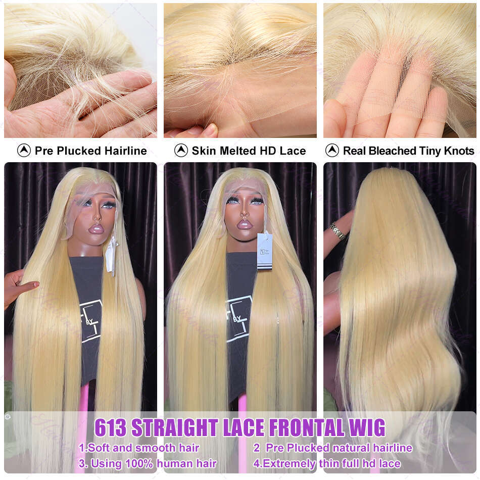 Hairinside 30 38 Inch HD 613 Bone Straight 13x6 Lace Front Human Hair Wig Color 200% 13x4 Honey Blonde Frontal Wigs For Women