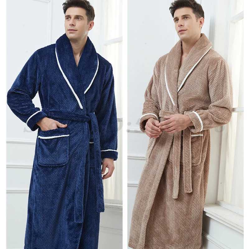 Winter Thicken Warm Mens Sleepwear Bathrobe Gown Large Size 4XL Couple Flannel Long Robe Nightwear Coral Fleece Home ClothesXJ241018