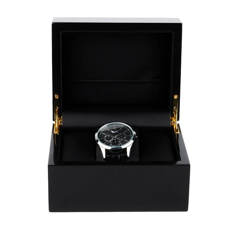 Piano paint smooth all black box watch storage medium density fiberboard wooden box watch jewelry organizer packaging box gift box customization 24101