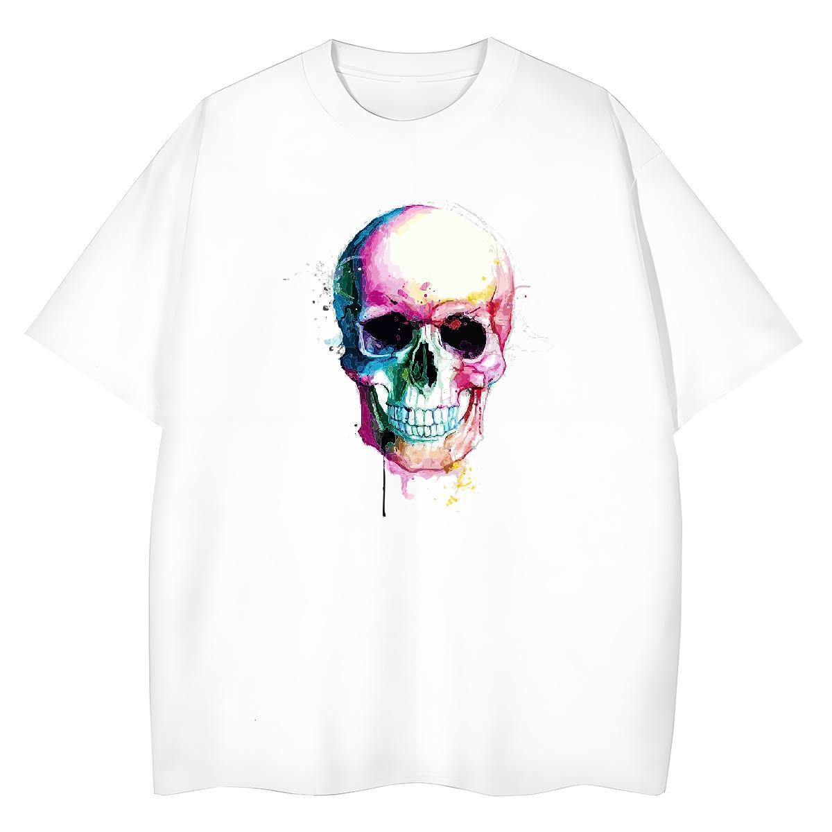 New Womens T Shirts 100% Cotton 230g Short sleeve Soft Daily Outfit skull Tshirt for Man Woman Popular Black Oversized Tops