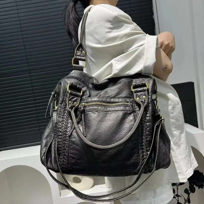 Women's Fashionable, Elegant, Retro Y2k Spicy Girl Motorcycle Bag, Large Capacity Washed Old Style Slng Shoulder Handbag