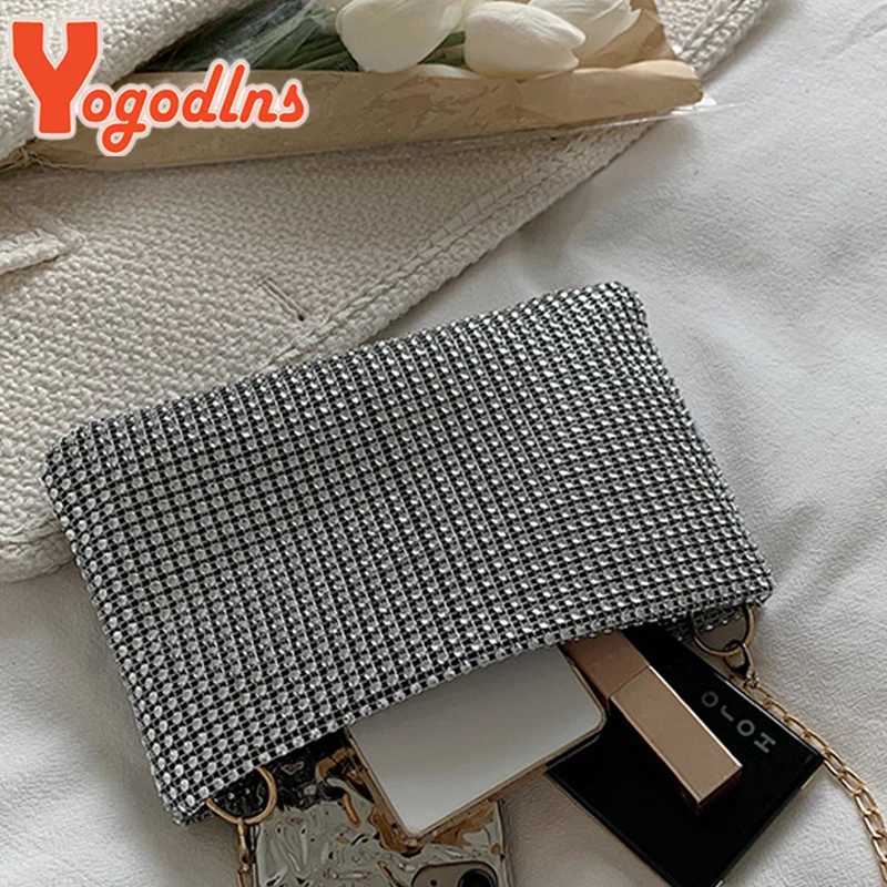 Yogodlns Trend Small Rhinestone Square Bag Metal Chain Shoulder Bag Luxury Design Shoulder Bag Cross Body Bag Diamond Coin Wallet Y241019