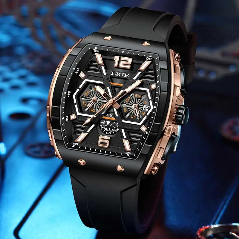 Relogio Masculino LIGE Mens Watch y Waterproof Quartz Enhances Wrist Glow Date Sports Silicone 241009