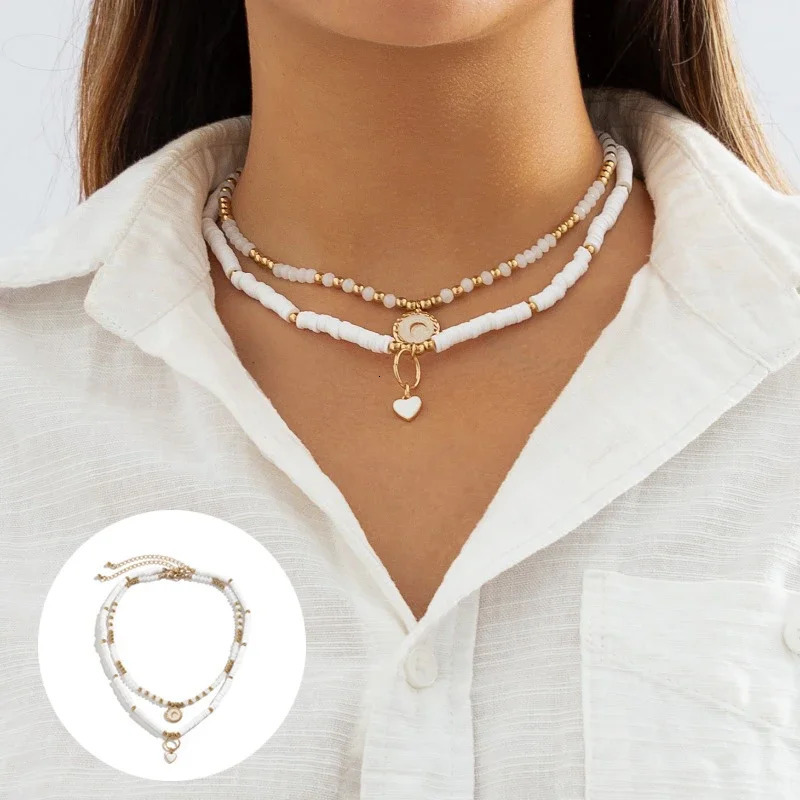 Simple polymer clay bead necklace fashionable cute and elegant necklace suitable for womens jewelry party gifts 241018