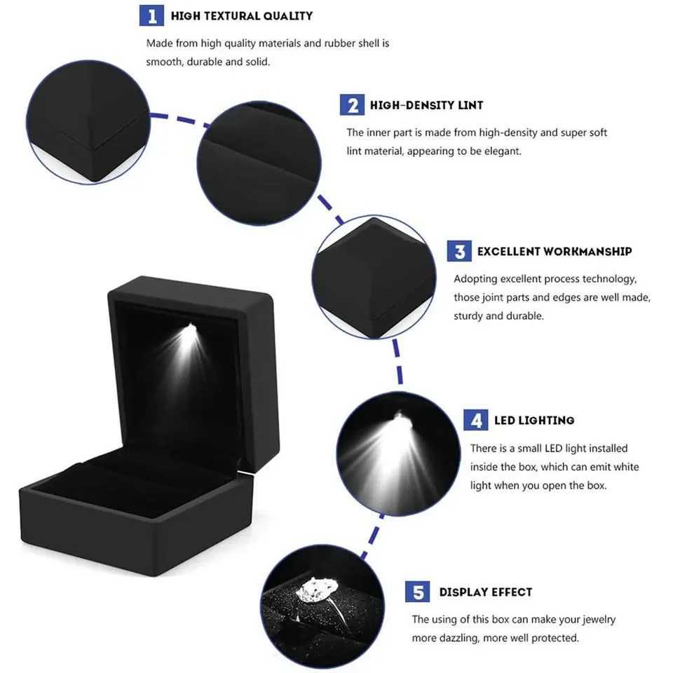 2024 Luxury Ring Box with LED Light Diamond Ring Box Used for Engagement Weddings Valentines Day Birthday Gift Boxes W241019