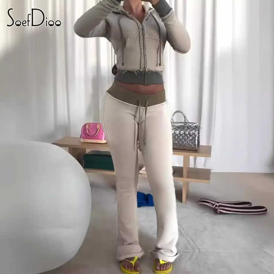 Women's Two Piece Pants Soeffddioo casual sports 2-piece set womens Strt hooded sweatshirt and glitter pants competition 2024 autumn event Y2K se