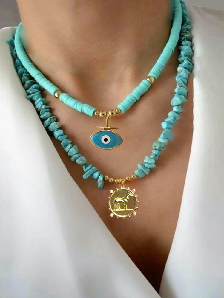 natural turquoise stainless steel pendant handmade necklace suitable for womens polymer clay accessories summer birthday gift 241018