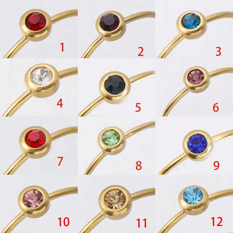 12 pieces/batch Birthstone Ring Size 5 6 7 8 9 10 Mirror Polish Stainless Steel Ring Female Couple Ring Fashion Jewelry Gift Y241019