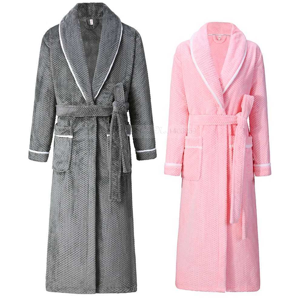 Oversize 4XL Winter Flannel Long Couple Robe Sleepwear Thick Warm Coral Fleece Bathrobe Gown Nightwear Loose HomeWear LoungewearXJ241018
