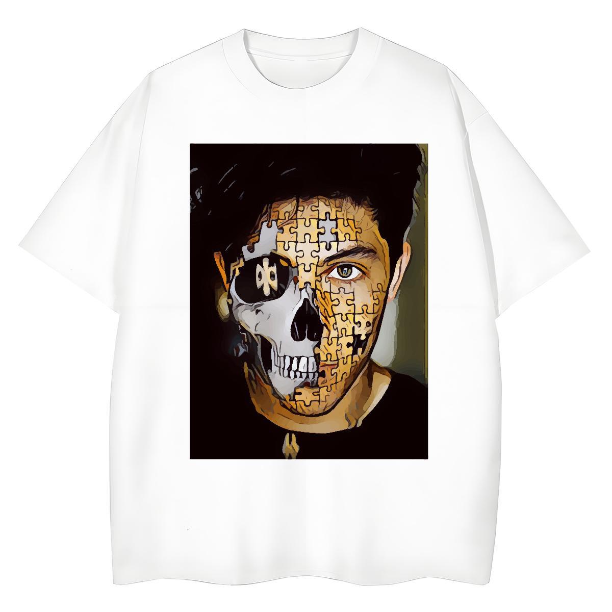 Casual New T shirt 100% Cotton 230g Breathable Crew Neck Hip Hop Street skull Women Tees Comfortable Cartoon Printing L-4XL Tee Shirt