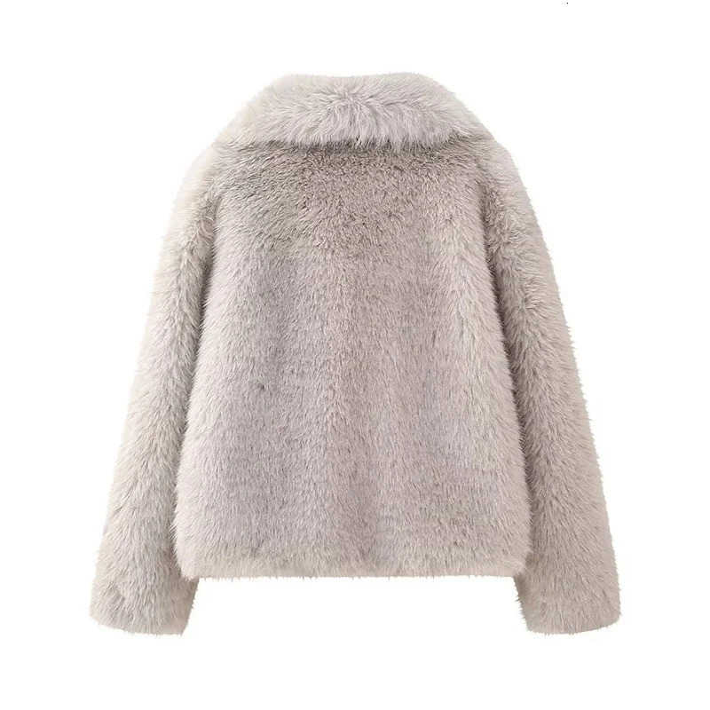 DUOPERI Womens Fashion Winter Solid Thick Warm Artificial Fur Coat Flip Collar Long Sleeve Womens Fashion Womens Casual Set 241018