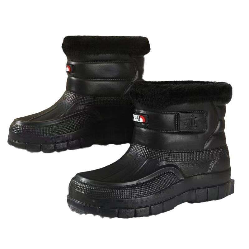 Velvet Insulation Outdoor Waterproof Cotton Shoes Men's Rain Boots Car Wash Construction Protection Wear Resistant Medium High Cylinder Water Sho