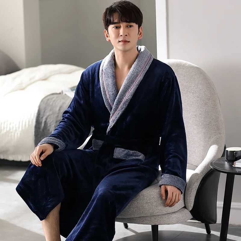 High Quality Men Bath Robe Warm Flannel Coral Fleece Bathrobe Male Dressing Gown Pijamas HombreXJ241018