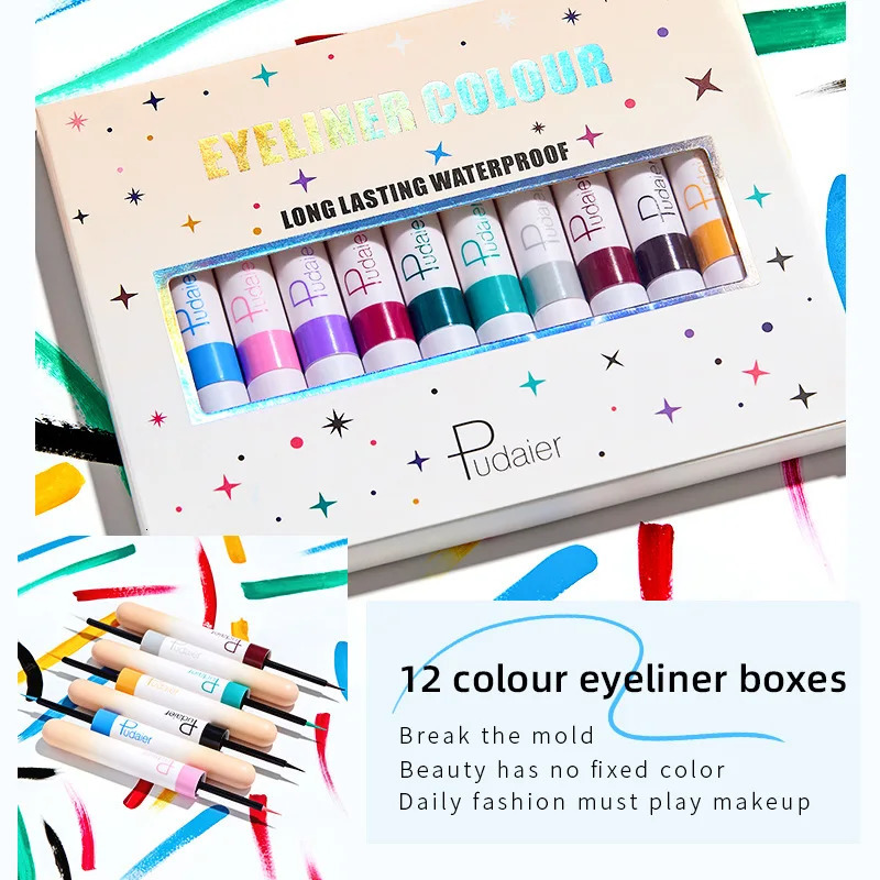 Pudaier 12 color white liquid eye shadow eyeliner pencil set durable waterproof matte nude eye shadow lining 241018