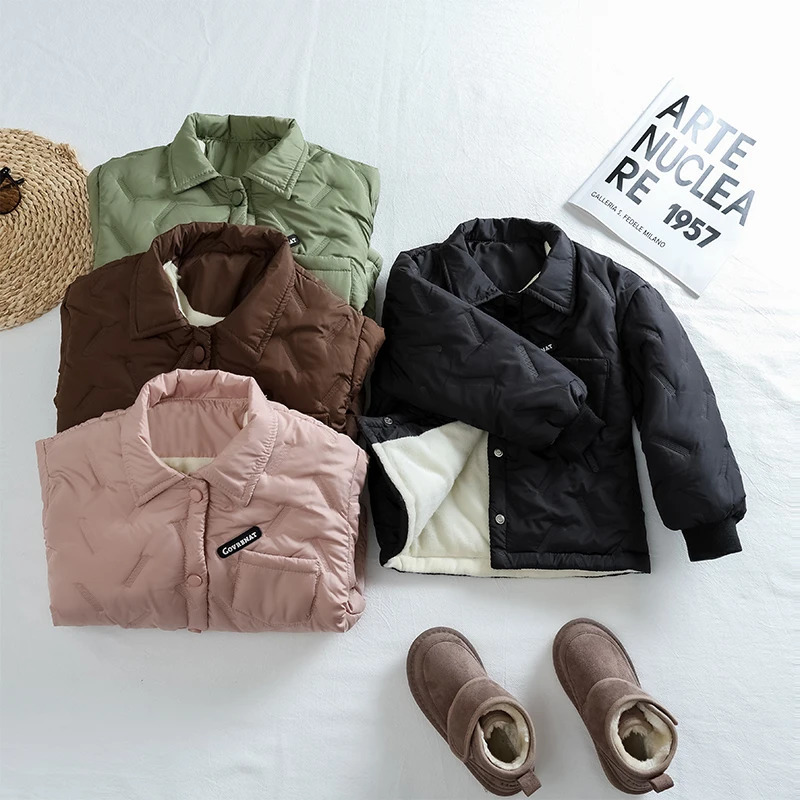 2024 Kids Boy Jacket Autumn Winter Warm Long sleeves Button Children Girl Windproof Coat Teen Students Cotton Clothes 241018