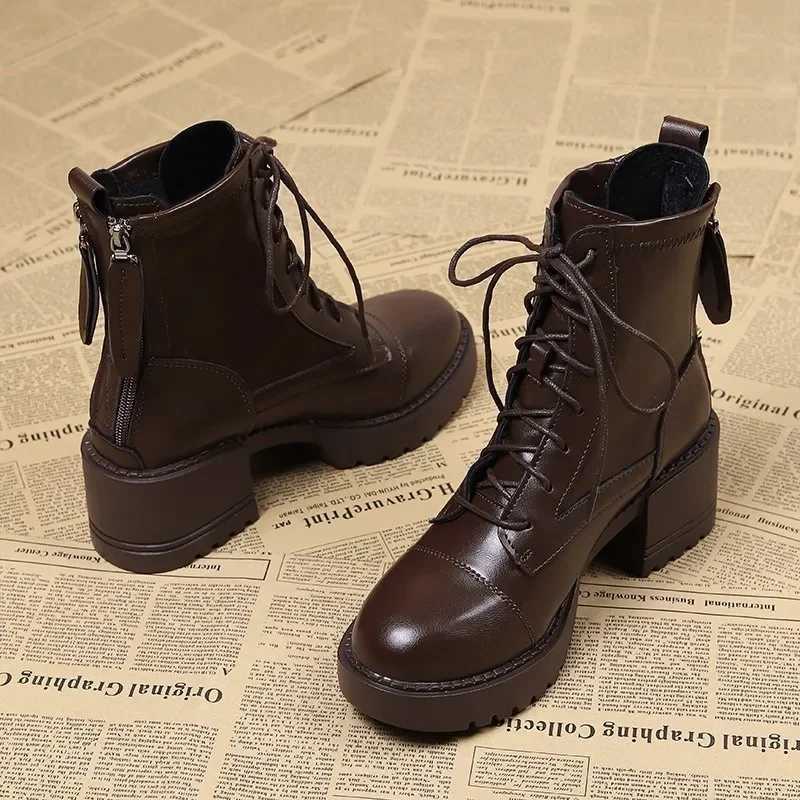 2024 Hot selling Womens Shoes with Zipper Rear and Fashionable Front Lace Modern Boots for Womens New Round Toe Mid calf Boots Zapatos Y241019