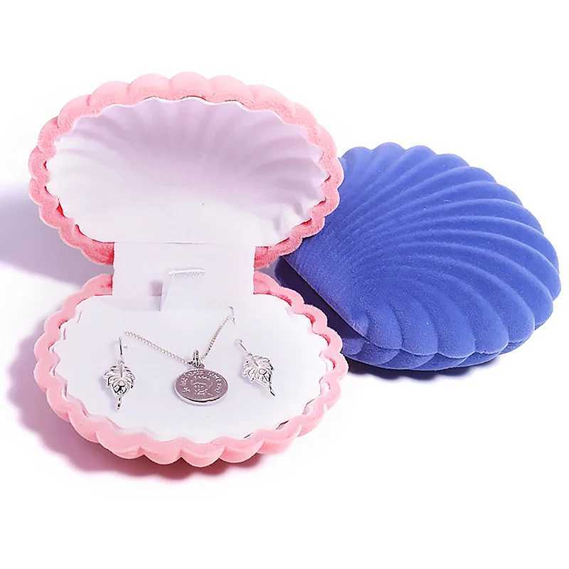 1 cute shell shaped velvet pearl treasure box engagement ring box earrings necklace bracelet display gift box holder W241019