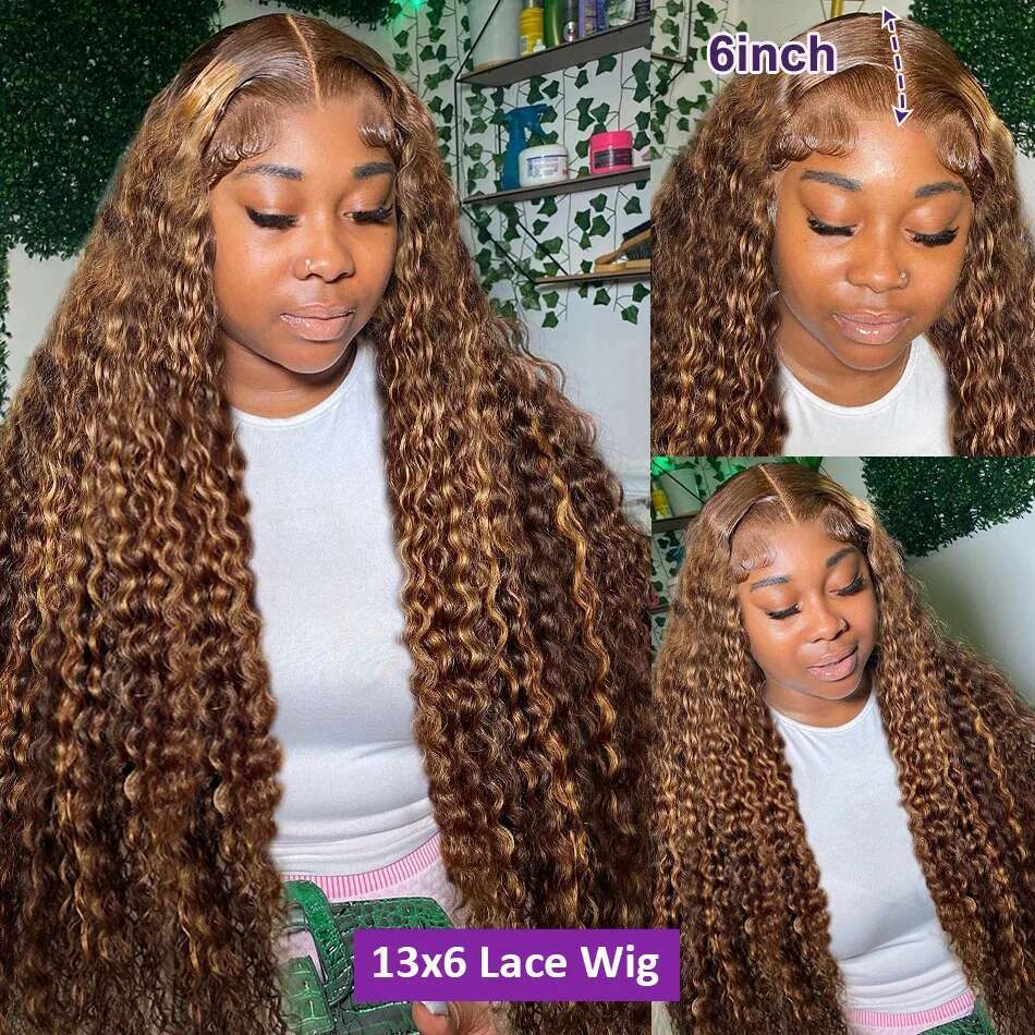 Wigirl Highlight Ombre 13x6 Deep Wave Frontal Curly Lace Front Human Hair Wig 30 32inch Honey Blonde Colored Brazilian Wigs