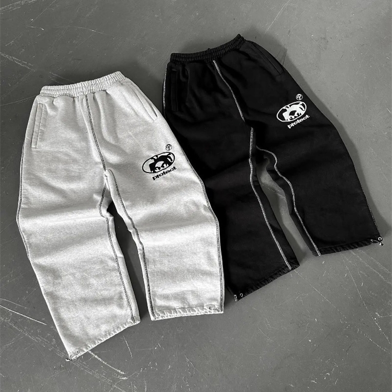 American retro embroidered letter pattern sports pants mens Y2K street hip-hop loose fashion casual high waisted sports pants womens 240924