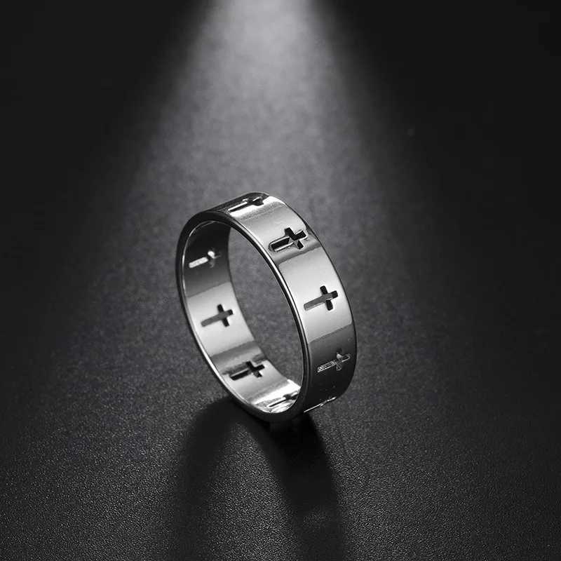 Hollow Cross Ring Mens Supernatural Jesus Stainless Steel Engagement Couple Ring Talisman Wedding Jewelry Gift New Y241019