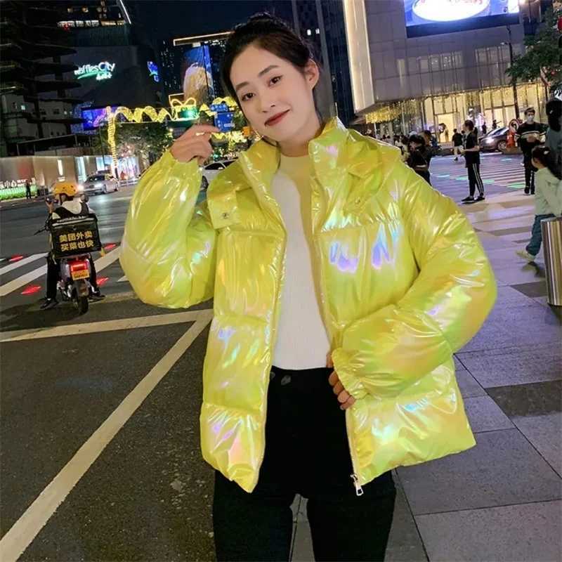 Winter Parkas Women Jacket 2024 New Glossy Down Cotton Padded Parka Long Sleeves Casual Snow Wear Coat Female Jackets OutwearX241019