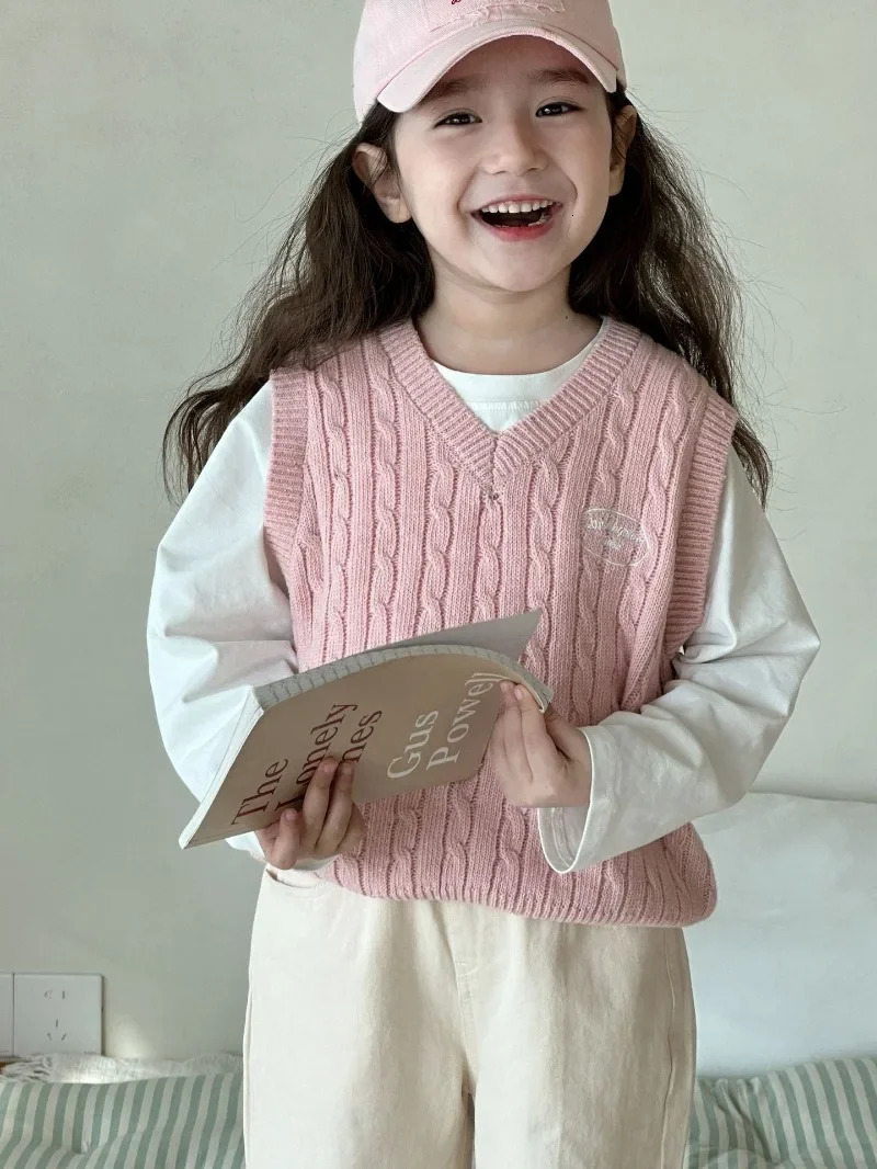 Girl Spring/Autumn One Piece Tank Top Sweater Knitted Cute Full Match Outdoor Loose Soft 241019