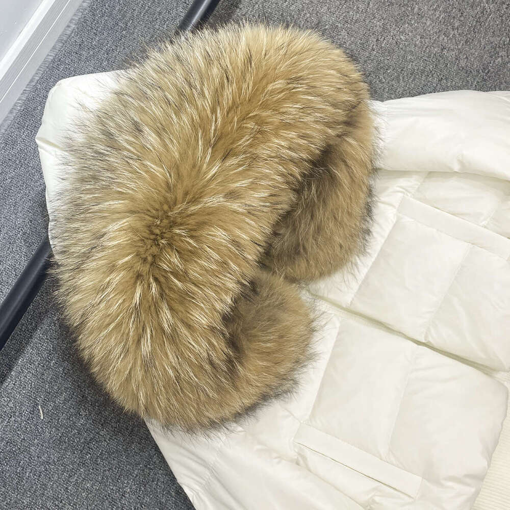 Janveny Big Real Raccoon Fur Hooded Short Fluffy Puffer Jacket Women 2024 Winter Feather Duck Down Coat Female Parkas Waterproof