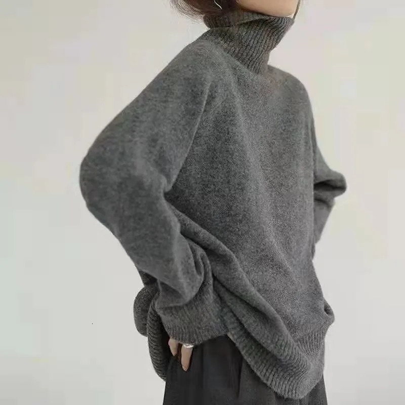 High neck sweater thick and loose suitable for top tier knitted bottom sweaters in France autumn and winter 241019